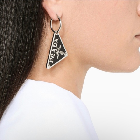 Prada Triangle Logo Tag Earrings - Picture 1 of 5